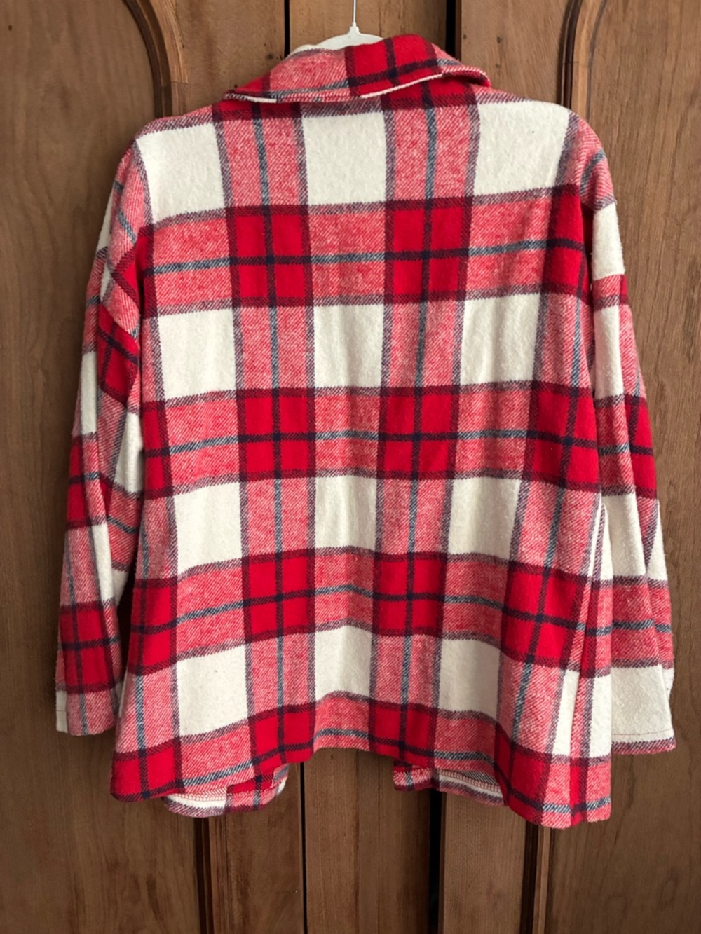 Plaid Red and White Button-Front Shacket - Picture 3 of 4